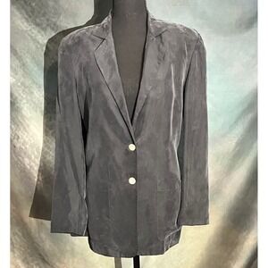 Vintage 90s WinterSilks Women's Charcoal Gray Silk‎ Blazer Button Front Size S